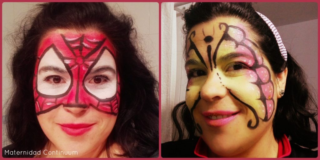 Yo misma como Spiderwoman y Mariposa (cuando mis hijas no me prestan sus caras para maquillar)